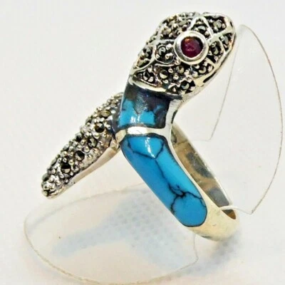 Türkis Markasit Rubin Ring COBRA SCHLANGE 925 Sterlingsilber 18,4 mm 58 - Bild 1 von 4