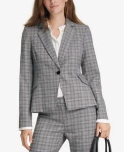 Chaqueta Blazer para mujer Calvin Klein gris pequeña a cuadros negra $104.25 TINI {&} - Imagen 1 de 2