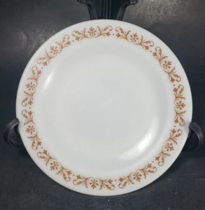 4 - Corning Pyrex Tableware Dessert Plate 6.75" Copper Filigree Milk Glass - Picture 1 of 5