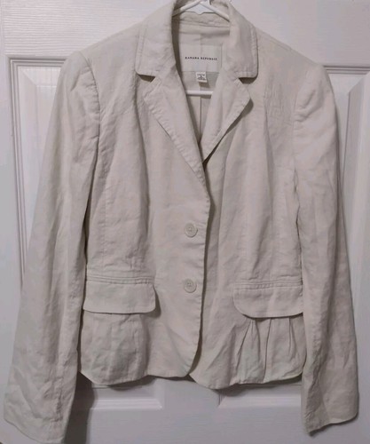 OFF WHITE Giacca blazer donna BANANA REPUBLIC misto lino tg 6 aderente bianco sporco elasticizzato