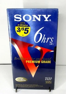 Cinta VHS Sony 6 horas grado premium alta durabilidad T-120 totalmente nueva - Imagen 1 de 3