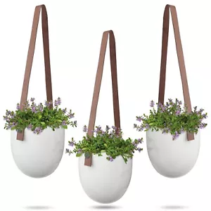 Hanging Plant Pot x3 Indoor Outdoor Ceramic Planter Basket 21CM Strap Length UK - Picture 1 of 6