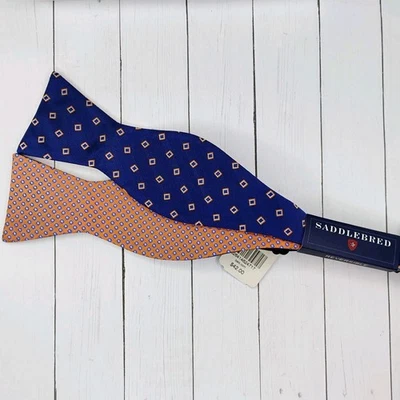 Gravata borboleta masculina mistura de seda alforje azul/laranja geométrica auto gravata ajustável - Imagem 1 de 4