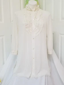 Vintage Carol Brent Slick Nylon Lace Poet Blouse Nightshirt Gown Pajama Top M/34 - Picture 1 of 10