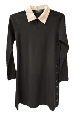 VINTAGE LIZ CLAIBORNE Black Woolblend White Collar Retro Dress Size Petite Small - Image 1 of 4