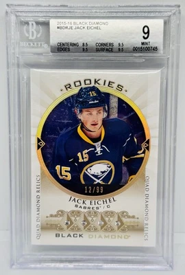 2015-16 Black Diamond JACK EICHEL Rookie Quad Diamond Relics /99 RC BGS 9 - Image 1 of 2