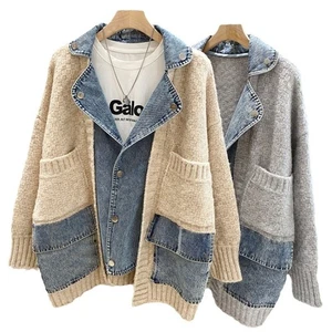 Women Winter Fall Splicing jacket Warm Coat Button Up Casual Loose Style Outwear - Picture 1 of 12