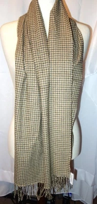 Bufanda a Cuadros Antigua Azul Marino Unisex Marrón Negro y Tostado Talla Única Medidas 66" x 13" Nueva con Etiquetas Foto 1 de 3