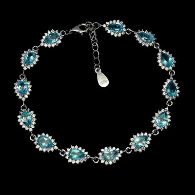 925 Sterling Silver Bracelet Pear Apatite 6x4mm Gemstone No USA Import Fees - Image 1 of 4