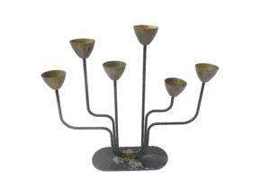 6 Arm Candle Holder Candelabra Brass Metal Decor Swedish Modern MCM Gunner Ander - Picture 1 of 12