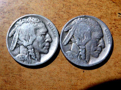 Bonito Juego de 2 Níquel Búfalo Better Date 1924p y 1924d K1 Foto 1 de 2