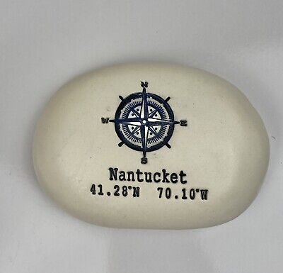 Nantucket MA Ceramic Rock Paperweight Longitude Latitude Nautical Art Door Stop • 18.97€