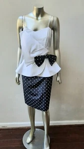 VTG PANTAGIS 80s AVANT GARDE BOW PEPLUM PARTY POLKA DOT PARTY SHEATH DRESS 12 - Picture 1 of 5