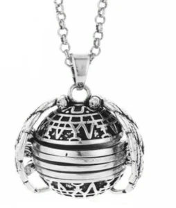 Globe Shaped Angel Wing Locket Photo Jewelry Silver - Picture 1 of 9