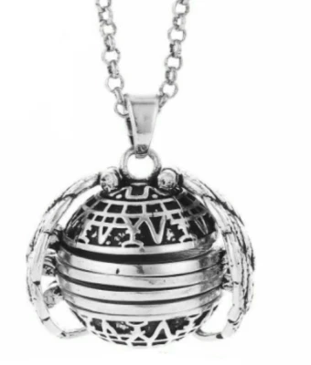 Globe Shaped Angel Wing Locket Photo Jewelry Silver - Image 1 of 4