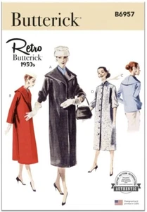 Cappotto invernale vintage Butterick anni '50 motivo sottile lungo/corto 6957 taglie 16-24 nuovo - Foto 1 di 8