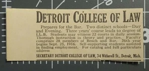 1916 DETROIT COLLEGE OF LAW Vintage Print Ad Michigan State - Picture 1 of 2