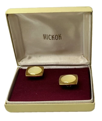 Gemelos cuadrados Hickok vintage nuevos en stock para hombre tono dorado con caja original Foto 1 de 4