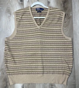 Vintage Polo Ralph Lauren Fair Isle Pullover Weste Leinen Baumwolle Preppy Gr. XL - Bild 1 von 8