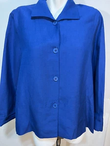 Women Linen Blend Top Blouse Shirt Royal Blue Small Button Down Anne Klein - Bild 1 von 6