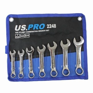 US PRO Tools 7 Pc Stubby Combination Spanner Set AF / SAE Sizes 3/8" - 3/4" 2248 - Picture 1 of 3
