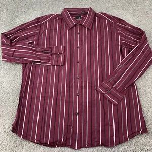 JF J. Ferrar Modern Fit Button Up Shirt Men's 2XL Maroon Stripe Long Sleeve - Picture 1 of 14