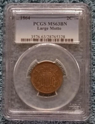1864 Two Cents, PCGS MS-63 BN - with significant red lustre - Image 1 of 4