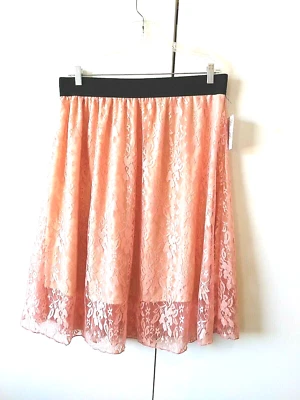 NUEVA FALDA MUJER LULAROE LOLA MELOCOTÓN FLORAL ENCAJE NEGRO CINTURA TALLA GRANDE 2XL  Foto 1 de 3