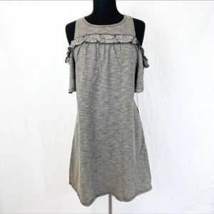 LC Lauren Conrad Cold Shoulder Ruffle Dress Sm Gray Black Gingham - Picture 1 of 7
