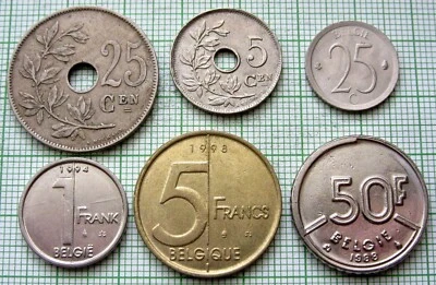 LOT 6 pcs BELGIUM 1922 - 1998 VARIOUS COINS, see pics yes we combine postage - Image 1 of 4