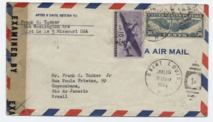 1944 Saint Louis MO airmail cover to Brazil 30ct winged globe [y8288] - Picture 1 of 3