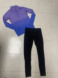Ivivva Girls Athletic Set Size 14 Black Leggings And Purplish Blue 3/4 Zip Jacke - Picture 1 of 10
