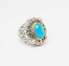 Ornate Large Sterling Silver 18K Gold Blue Gemstone Designer Ring Size 8