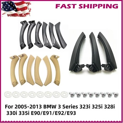 Inner Door Pull Handle Set Carbon Fiber Black LHD For BMW 3 Series E90 E91 328i - Image 1 of 4