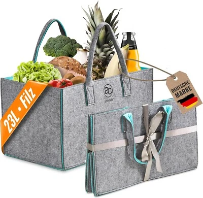 Filz-Korb Filz-Shopper Einkaufs-Tasche Kaminholz-Korb Faltbar grau 40x25x23cm - Bild 1 von 4