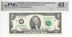 2003A Kansas City $2 FRN Harder to Find JD Block PMG 63 EPQ Choice Uncirculated - Picture 1 of 8