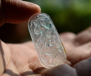 Fine Natural Type A Glassy Translucent(玻璃种)Jadeite Jade Dragon Amulet Pendant  - Picture 1 of 12