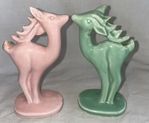 Vintage Pottery Art Deco Reindeer w/Antlers Aqua & Pink - Picture 1 of 6