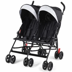 Faltbarer Zwilling Baby Doppel Kinderwagen Kleinkind Ultraleicht Regenschirm Kinderwagen Schwarz - Bild 1 von 12