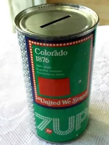 BANCO DE LATAS DE REFRESCO COLORADO DE COLECCIÓN 7-UP * LATA DE ACERO BICENTENARIO 1976 * - Imagen 1 de 8