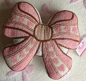 NEW Ltd Edition TK Maxx HOMESENSE Beaded Filled Coquette BOW CUSHION ***VIRAL*** - Picture 1 of 10