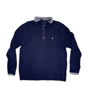 VTG Nautica Mens 1/4 Zip Long Sleeve Pullover Navy White M Medium Nautical - Picture 1 of 6