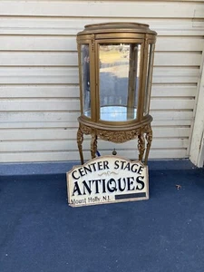 66114 Gold Louis XV Bow Glass Curio with 1 Drawer - Picture 1 of 11