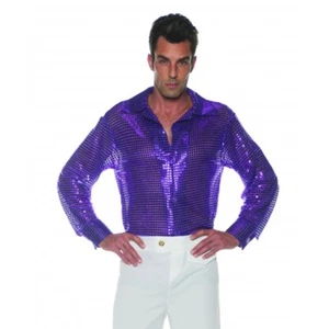 1970'S 70S 80S PURPLE SEQUIN DISCO COSTUME SHIRT DANCE SATURDAY NIGHT FEVER PIMP - Picture 1 of 1