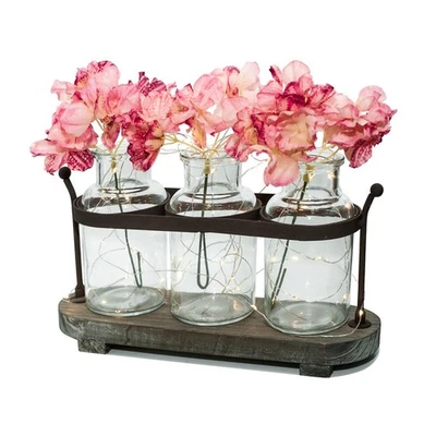 Juego de Jarrones con Flores y Luces LED, 3 Tarros con Flores Artificiales, Rústico con... Foto 1 de 4