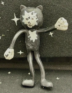Vintage biegsame Gummi Cartoon Katze Figur Spielzeug 3,75" schwarz & weiß 1970er - Bild 1 von 8