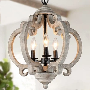 Farmhouse Chandelier for Dining Room Wood Chandelier Light Fixture for Foyer ... - Picture 1 of 9