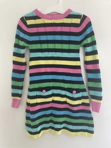 TCP Kid Girl Colorful Rainbow Striped Rib-Knit Long Sleeve Sweater Dress Multi 5 - Picture 1 of 5
