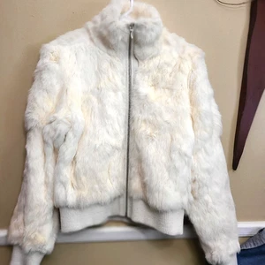 Luxury Wilson Womens Leather White w Rabbit Fur Designer Jacket Large - Picture 1 of 5