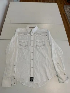 Camisa Wrangler Rock 47 Mediana Blanca Perla Snap Vaquero Rodeo Western Cosida Y2K - Imagen 1 de 10